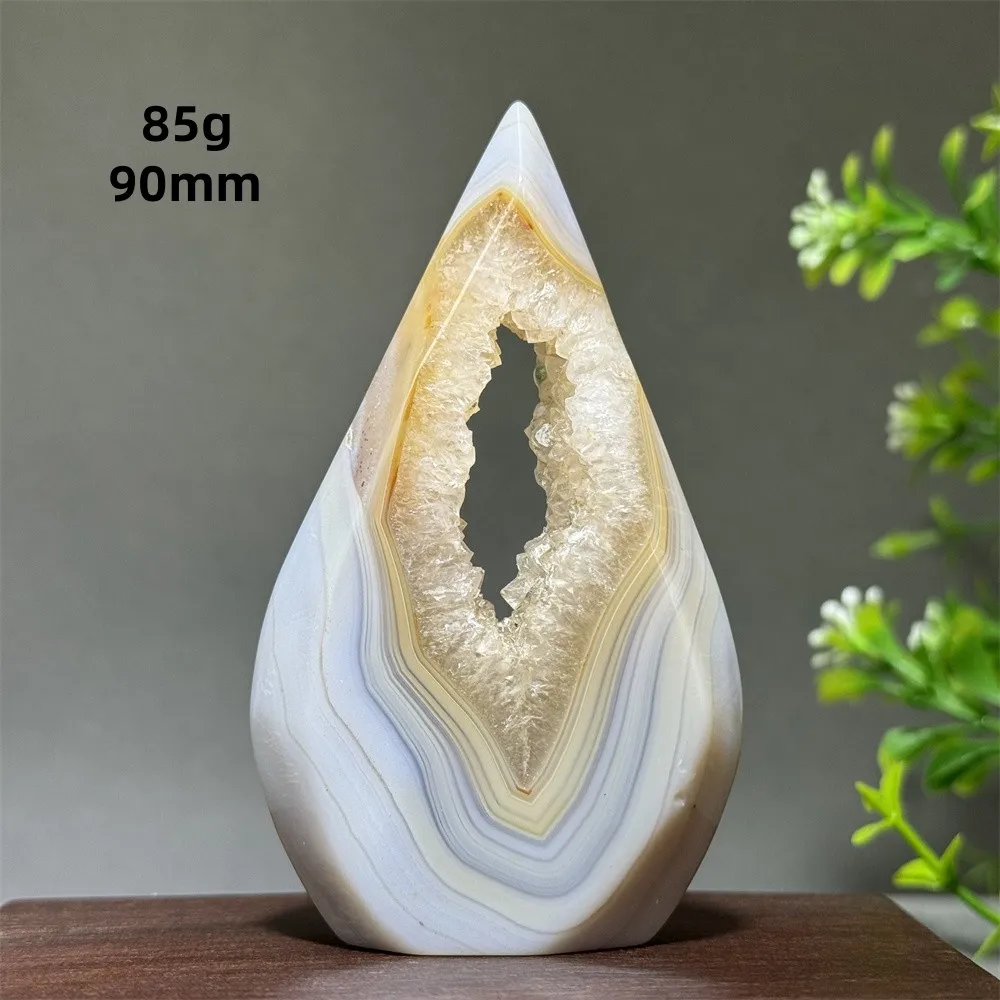 Natural Yellow Striped Agate Crystal Cave Free-Form Ornament Spiritual Energy Meditation Healing Home