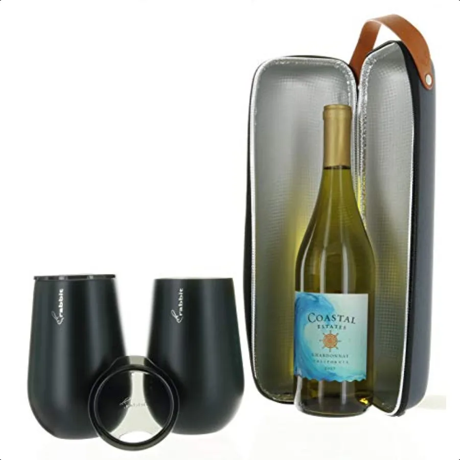 

Wine to Go Set of 3 Wine Bottle Insulation Bag with Handle Includes 2 Stainl Steel Tumblers with Lids For OntheGo Travel such a