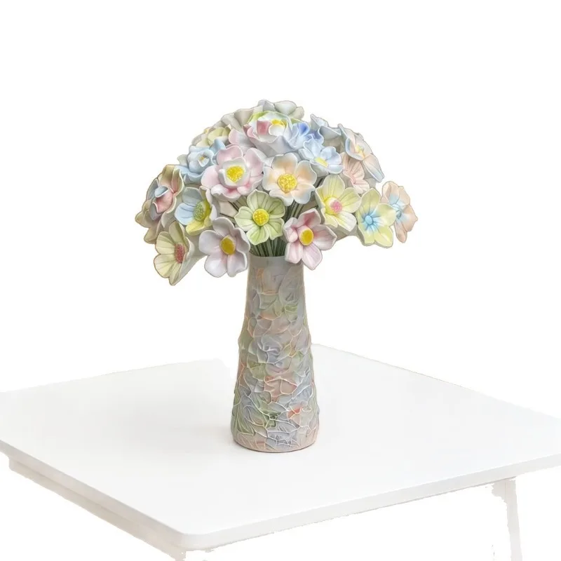 Give your girlfriend a creative gift, ceramic flower set, Jingdezhen ceramic vase flower ornament decorates the desktop.