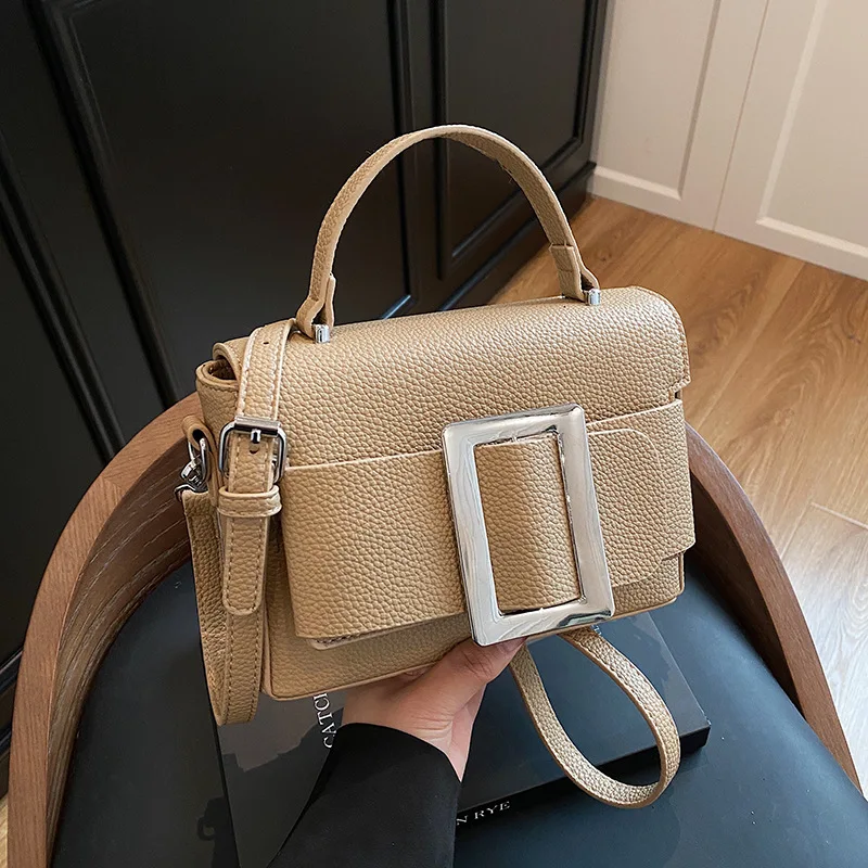 

Spring Leather Underarm Bag Genuine Cowhide Shoulder Purse for Women Textured Square Crossbody Commuter Tote Premium Day Bag