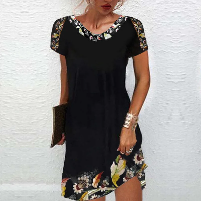 Stylish Women's Ethnic Print Short Sleeve Dress – Casual & Comfortable Boho Fashion