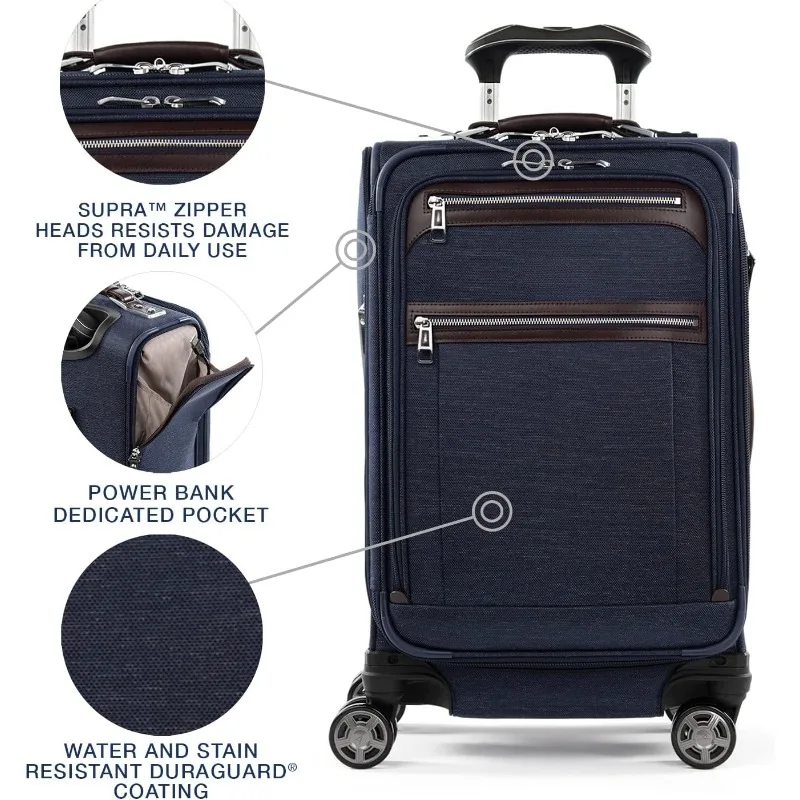 Platinum Elite Softside Expandable Carry on Luggage, 8 Wheel Spinner Suitcase, USB Port, Suiter, Men and Women