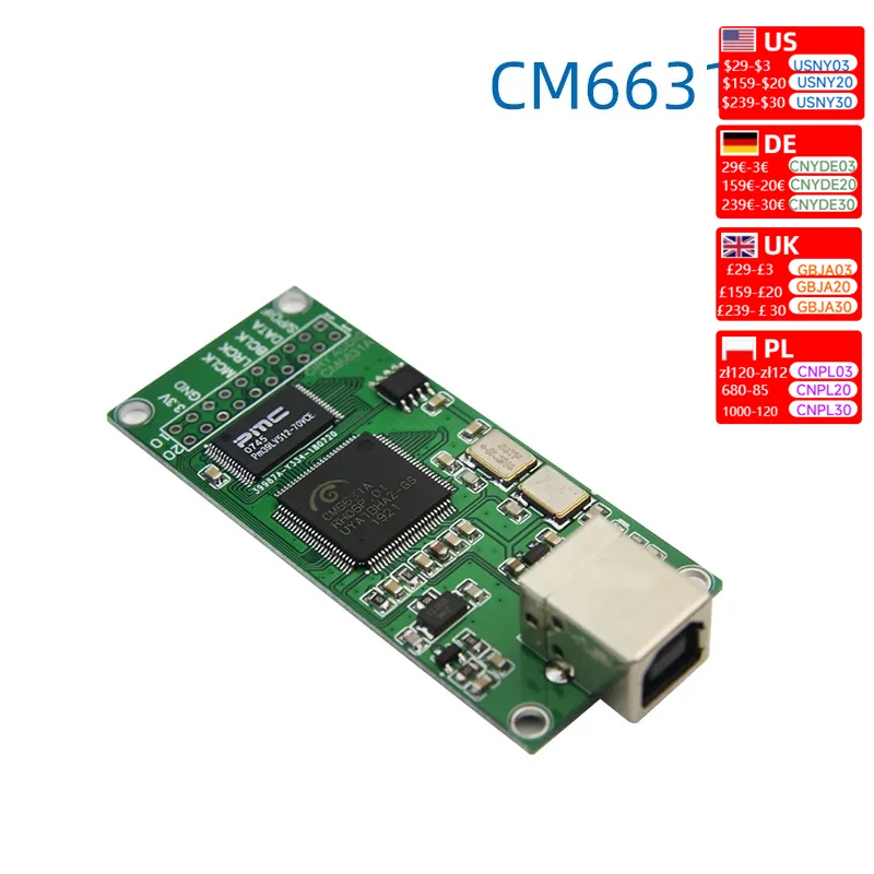 CM6631A USB to I2S Digital Interface  Asynchronous usb Card Audio Module 384KHZ for DAC ak4497 es9038q2m 9038pro