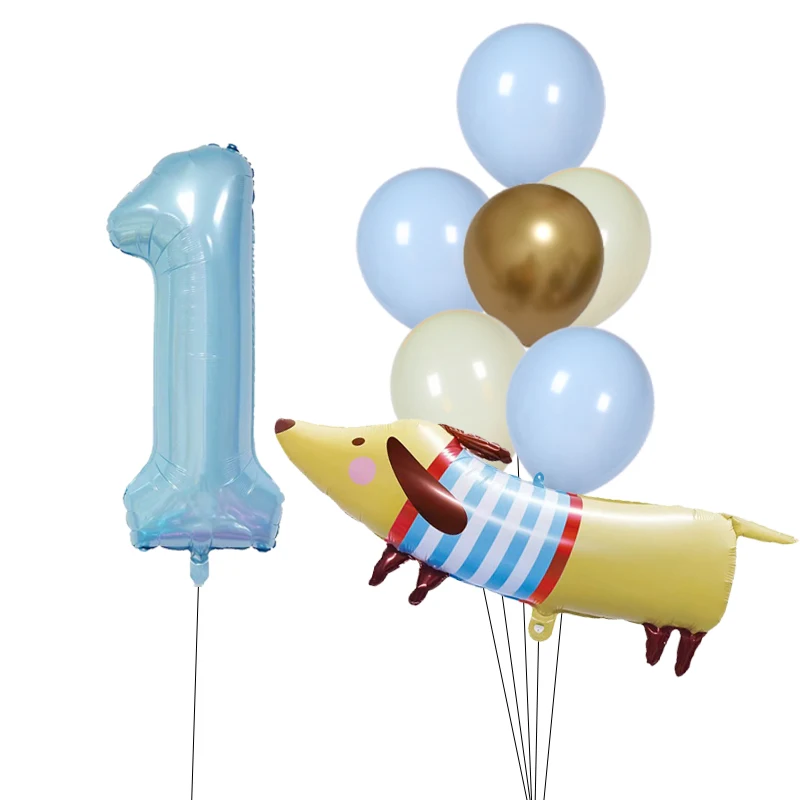 Cartoon Dog Themed Number Balloon Set Husky Dachshund for Adult Child Birthday Anniversary Party Decoration Supplies Baby Shower