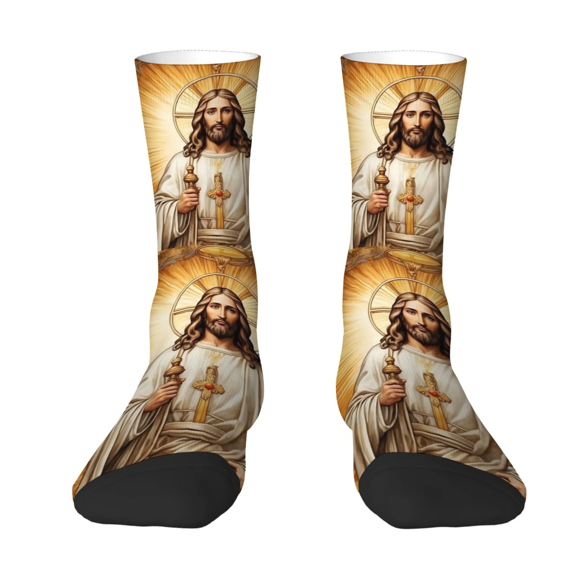 1 Pair Holy Jesus Theme Unisex Socks Gifts Comfortable and Fashionable Suitable for All Seasons Clear Print Machine Washable