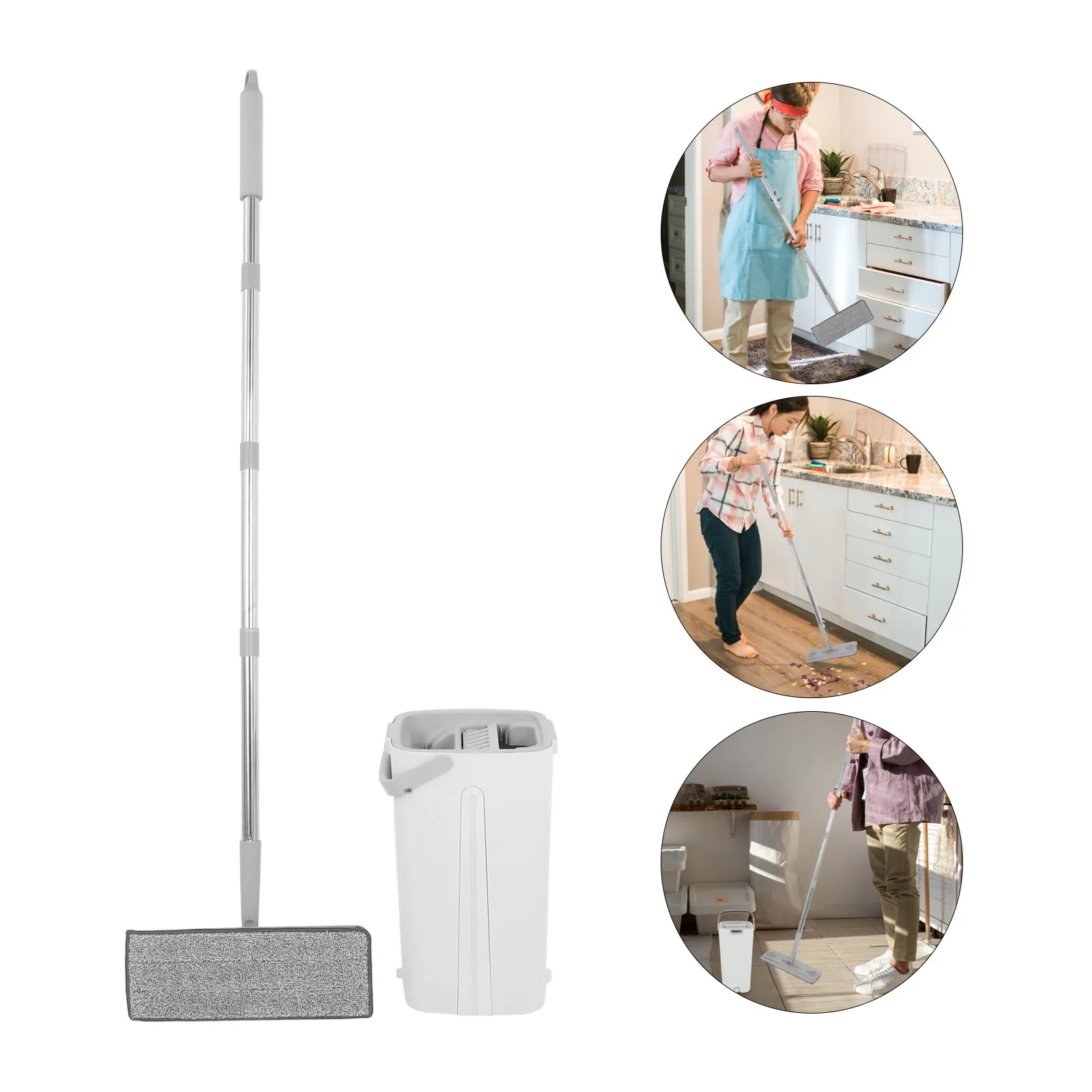 

Household Mop Set White Flat Floor Mop Bucket Dual Wet Dry Cleaning System for Floors Walls Windows Cleaning Buckets