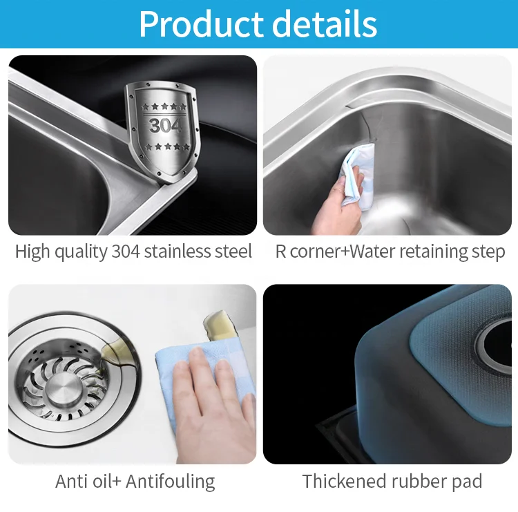 Accesorios Fregadero de cocina cuadrado de un solo cuenco de acero inoxidable 304, fregadero de cocina portátil para RV