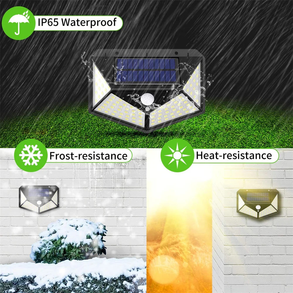 Luces solares Led para exteriores, lámpara Solar de emergencia para jardín, con Sensor de movimiento, con batería integrada, luz de pared para exteriores, 100