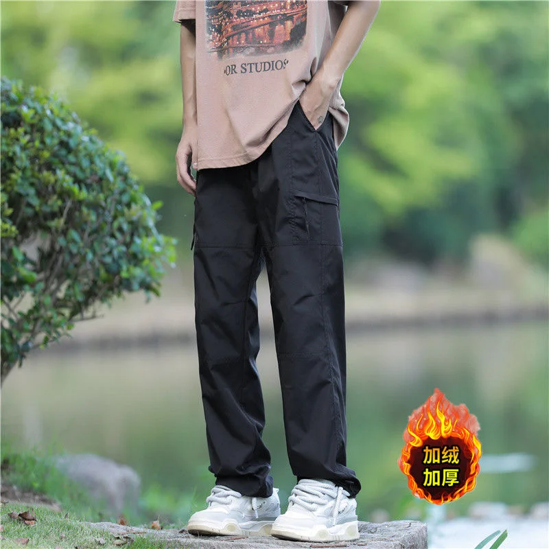 Charge Men's Velvet Windproof Handsome Loose Straight Mountaineering Work Pants Casual Trousers