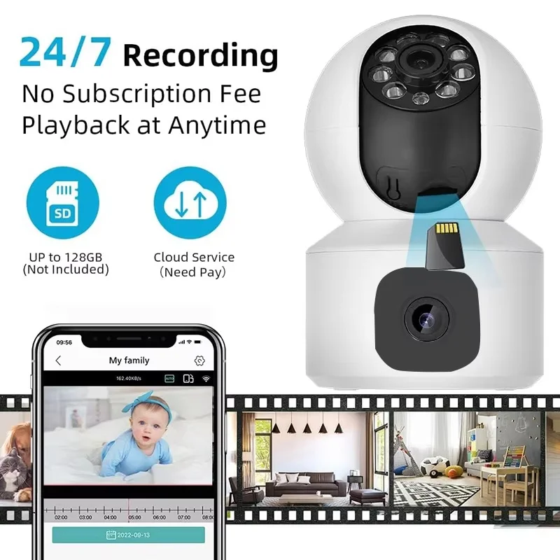 WiFi Baby Monitor PTZ IP Camera 4MP HD Dual‑Screen AI Auto Tracking Two‑way Audio Home Security Video Surveillance Camera