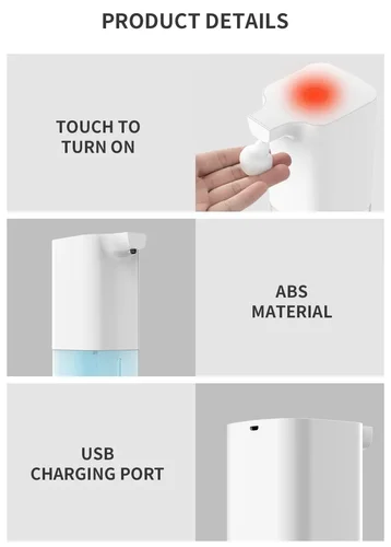 Imagen 2 del producto Dispensador automático de jabón con Sensor infrarrojo, desinfectante de manos de espuma recargable por USB, aplicable a la cocina y el baño