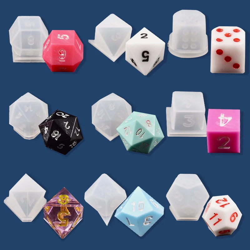 7 Shapes Dice Fillet Square Triangle Dice Mold Crystal Epoxy Resin Mold Kit Dice Digital Game Silicone Mould Art Craft