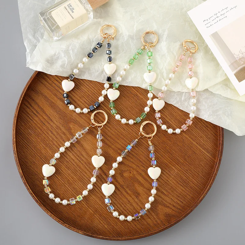 

Crystal Bead Pendant With Colored Heart Phone Strap