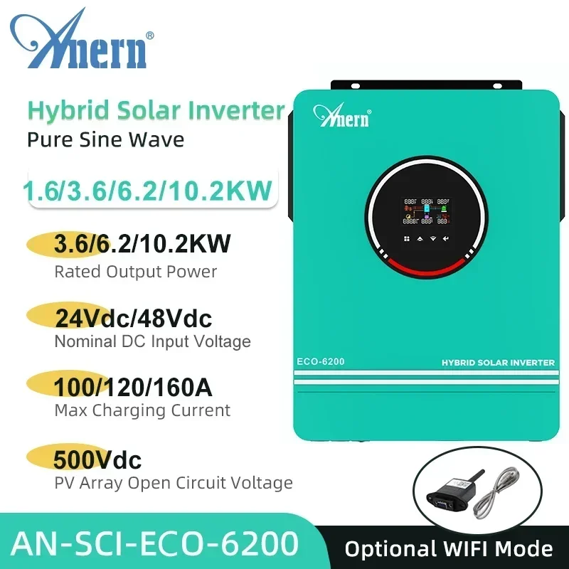 1.6KW 3KW 3.6KW 6.2KW 8.2KW 10.2KW Hybrid Solar Inverter MPPT 80A 120A 140A 160A Off-Grid On-Grid 12V 24V 48V 230VAC PV 500Vdc