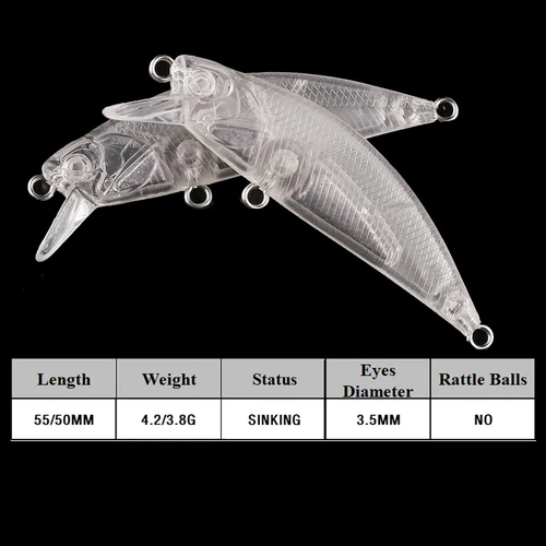 Imagen 2 del producto Chan'sHuang 20 piezas cebo en blanco sin pintar 55/50mm Wobblers que se hunden pececillo silencioso DIY hecho a mano aparejos de señuelo de pesca Artificial
