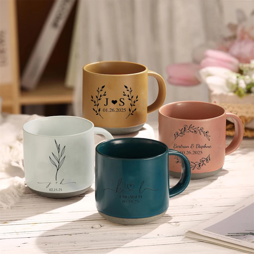 

Personalized Wedding Anniversary Mug Engagement Ceramic Mug His and Her Pottery Mugs Bridal Shower Newlywed Wedding Gift