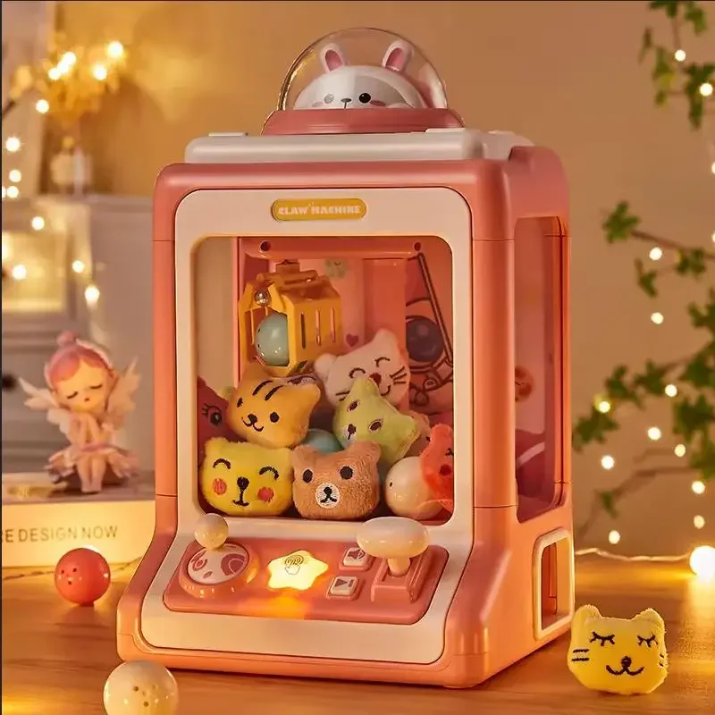 Automatic Doll Machine Toy for Kids Mini Cartoon Coin Operated Play Game Claw Crane Machines with Light Music Children Toy Gifts