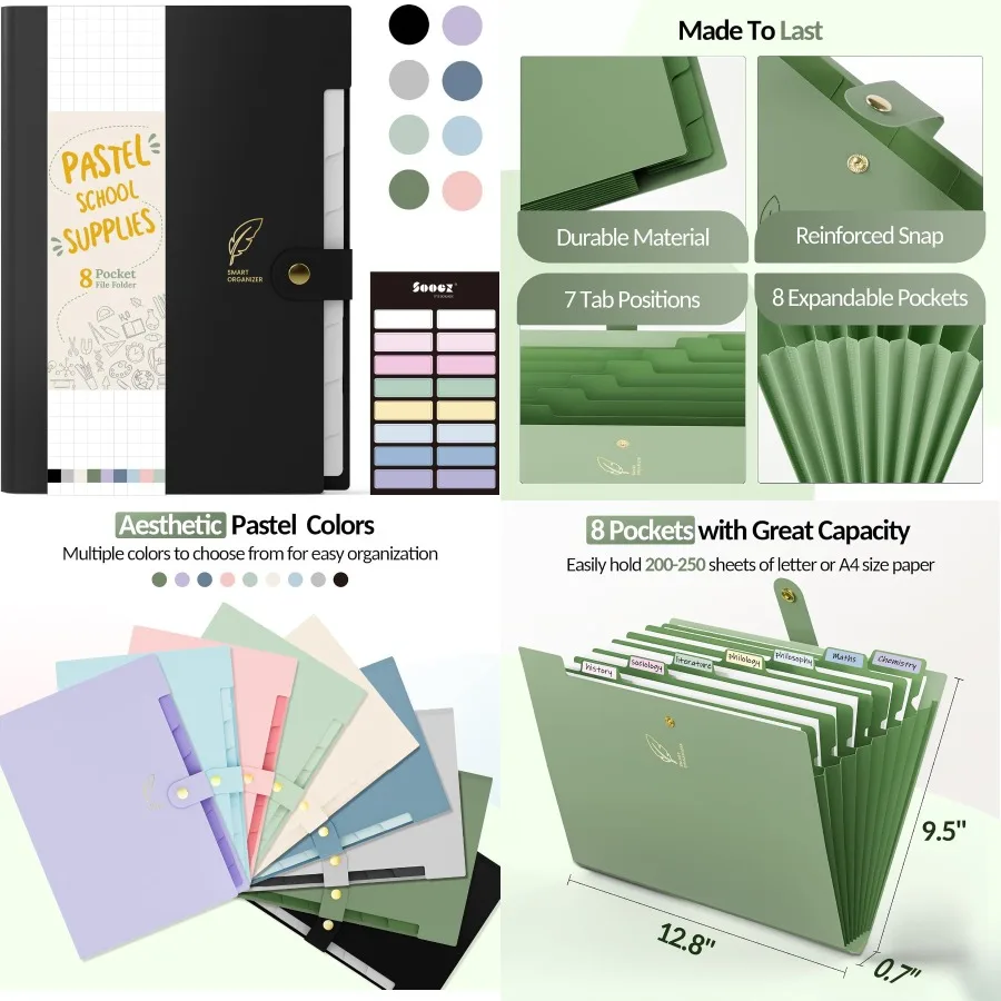 

Sooez File Folders Organizer with 8 Pockets for Efficient Document Management Sticker-Enabled Accordion Style Filing System Ide