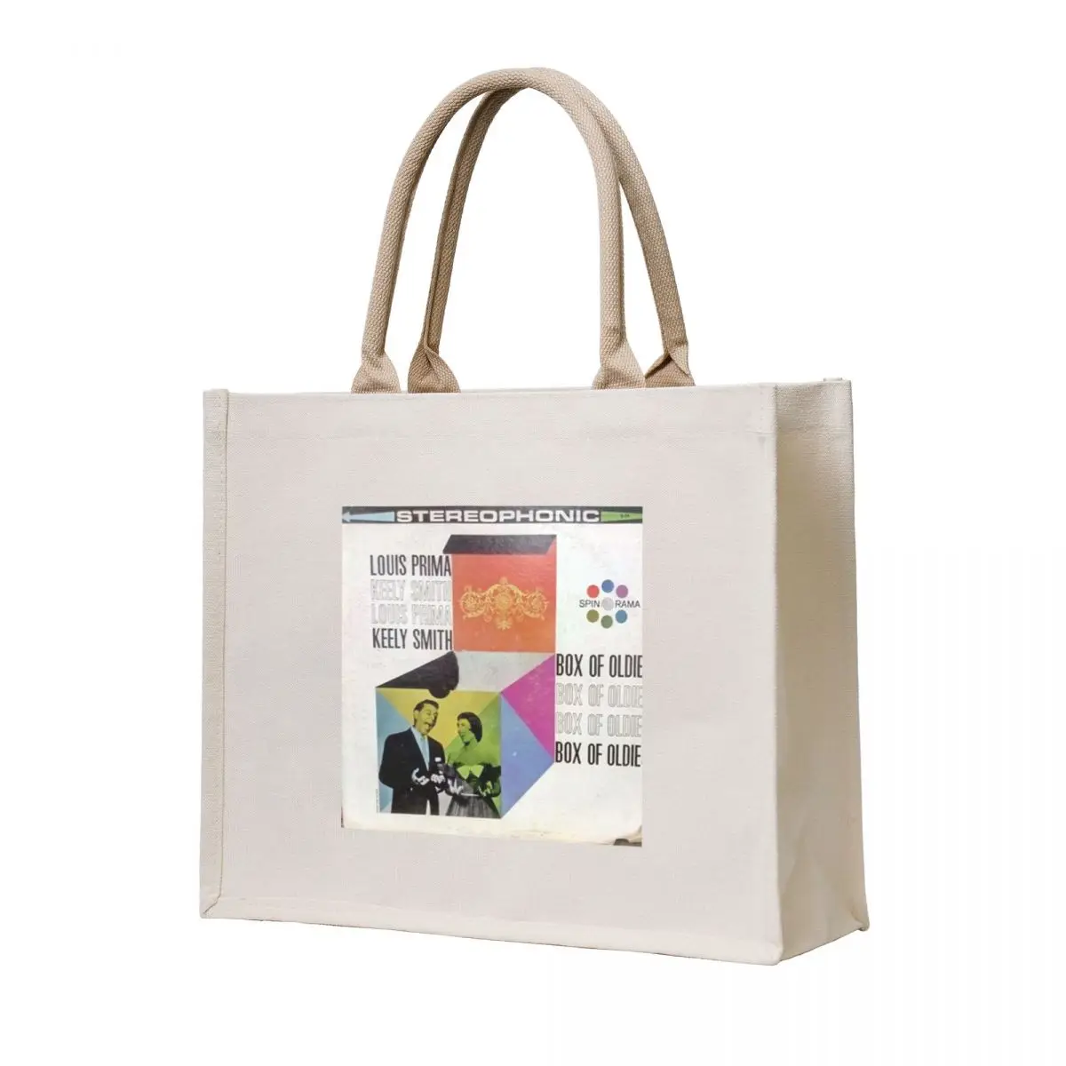 

Louis Prima, Keely Smith, Box Of Oldies, Lounge, Vegas, Jazz, Stereophonic, Las Vegas Tote Bag reusable grocery bags Women bags