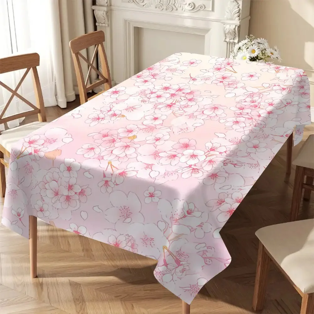 1pc Cherry Blossom Tablecloth - Pink Cherry Blossom And White Floral Pattern Tablecloth Machine Washable For Parties Weddings Gr