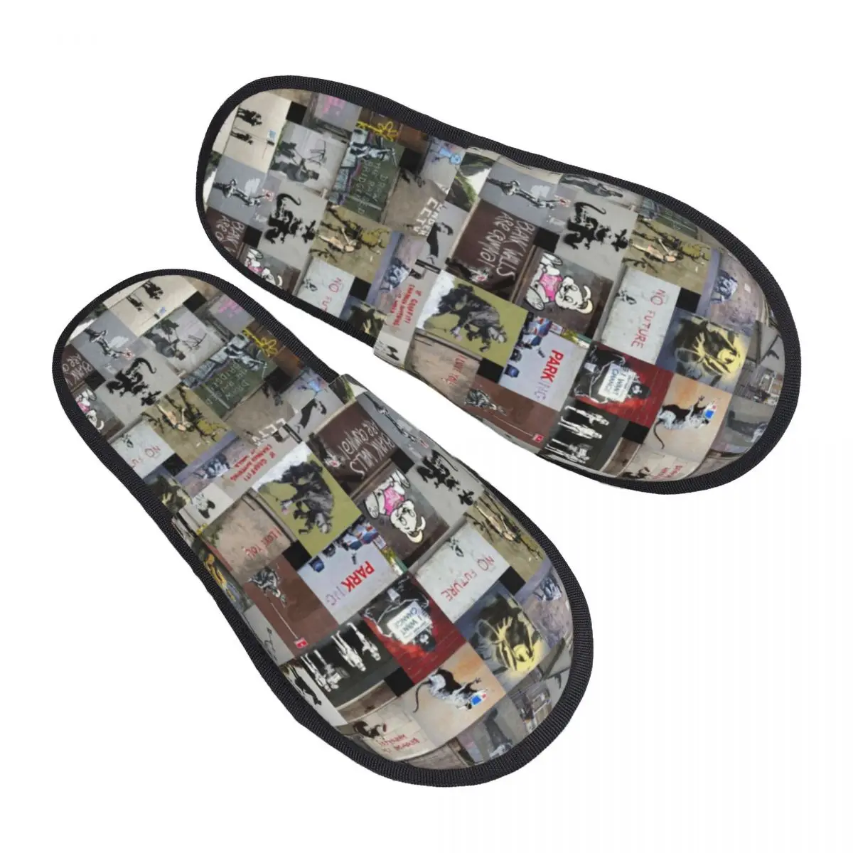 Custom Banksy England Memory Foam Slippers Women Soft Warm Street Art Graffiti House Slippers