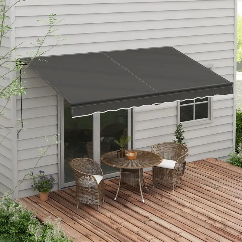 12' x 10' Retractable Awning, 280gsm UV Resistant Sunshade Shelter for Deck, Balcony, Yard, Dark Gray view 2