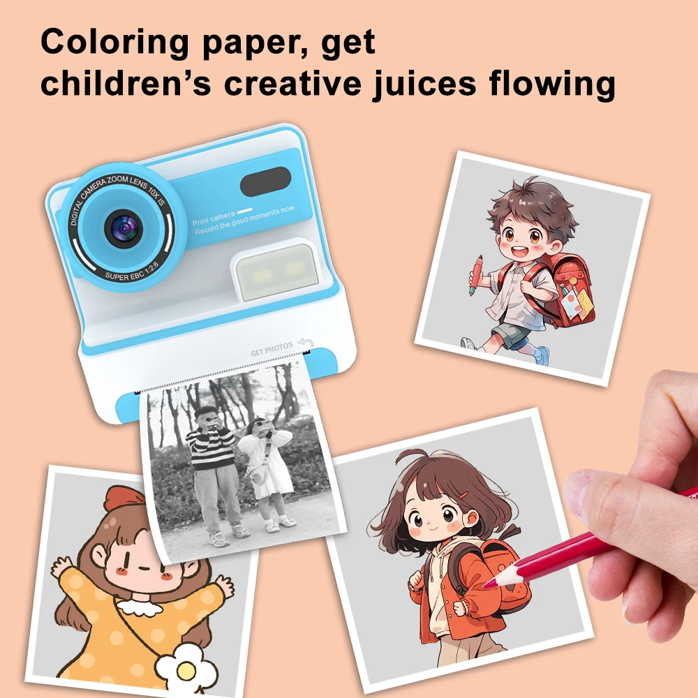 Mini stampante per bambini fotocamera istantanea 58mm stampa termica 1080P HD fotocamera per stampa termica mini fotocamera digitale da 2,4 pollici giocattolo per bambini
