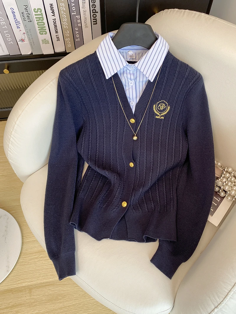 

Collar Knitted Open Cardigan Sweater Women's Autumn Winter New Sle Briti College Sle Design Sense Top