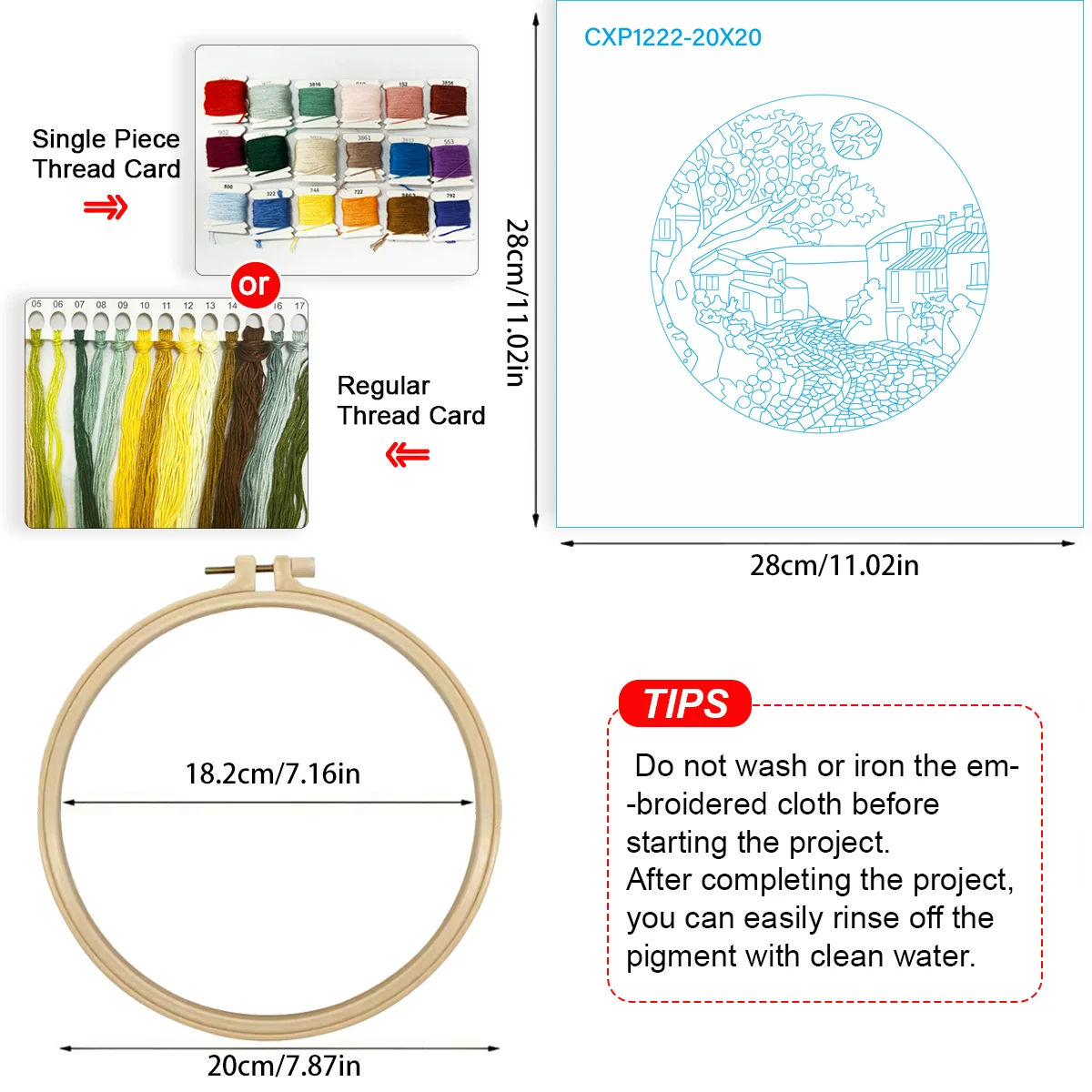 1 Stück 20X20CM/15X15CM 7,87/6,3 Zoll Straßenstickerei Starter-Kit DIY-Kit DIY-Stickerei-Set Handarbeiten Heimdekoration Bastelmalerei – Detail 5