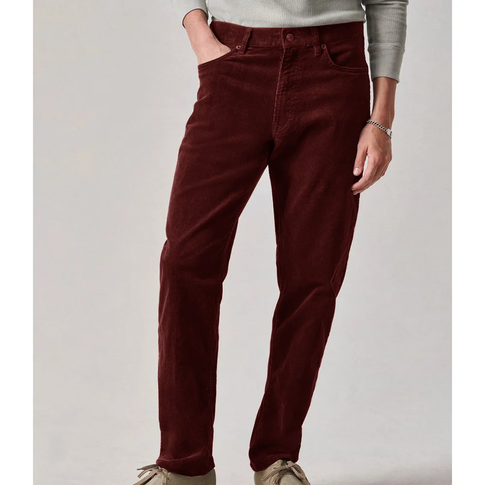 Mens Corduroy Dress Pants Solid Color Flat Front Tapered Trousers Slim Fit Fashion Comfortable Breathable Men Casual Office Pant
