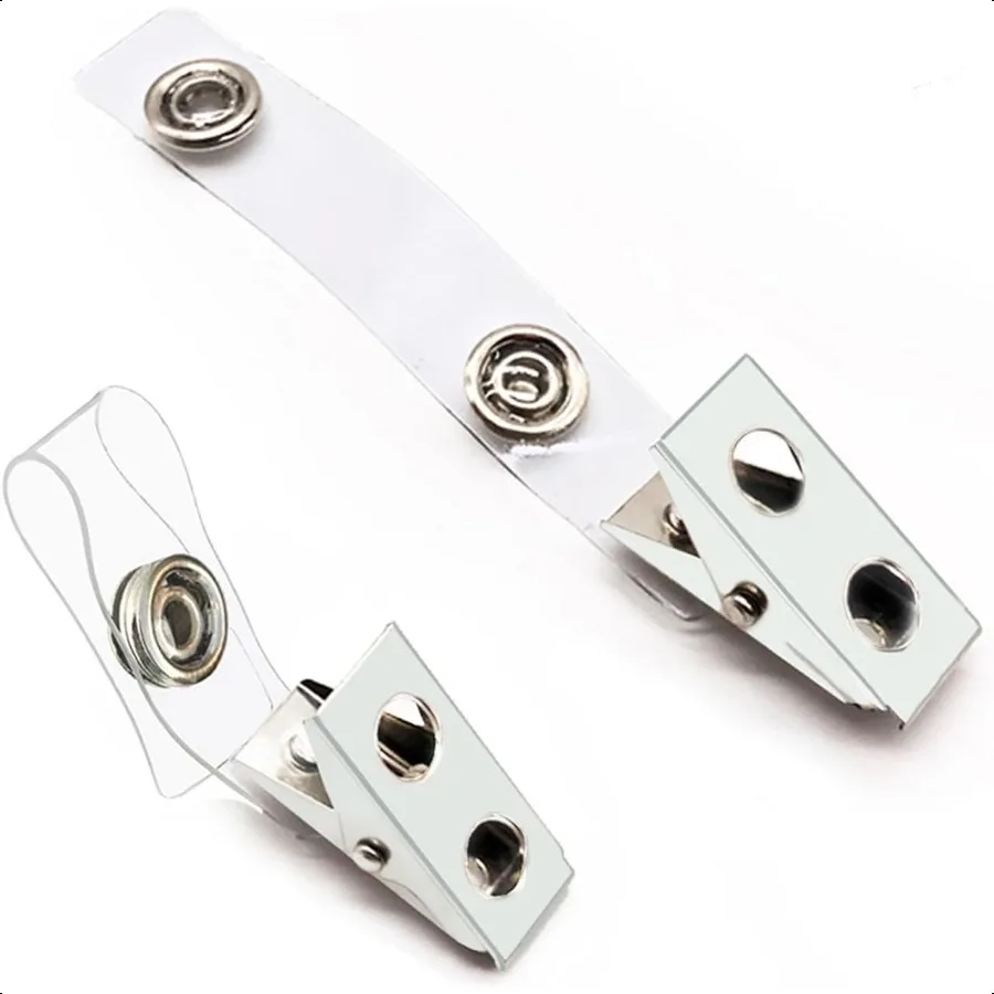 

200Pcs Premium Metal Badge Clips with Clear PVC Straps for ID Cards Badge Holders Name Tags Work Badges