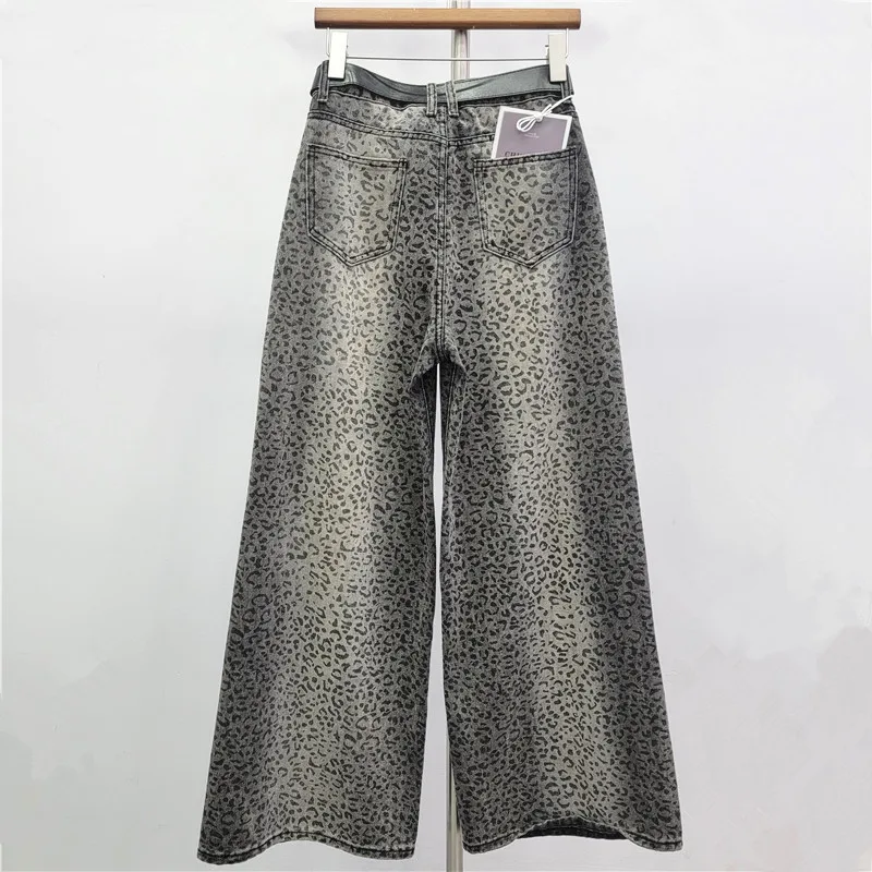 ANJY Primavera Autunno Nuove Donne Alla Moda Della Stampa Del Leopardo Strappato Gamba Larga Pantaloni di Jeans Chic High Street Allentato Versatile Marea Jeans A18233