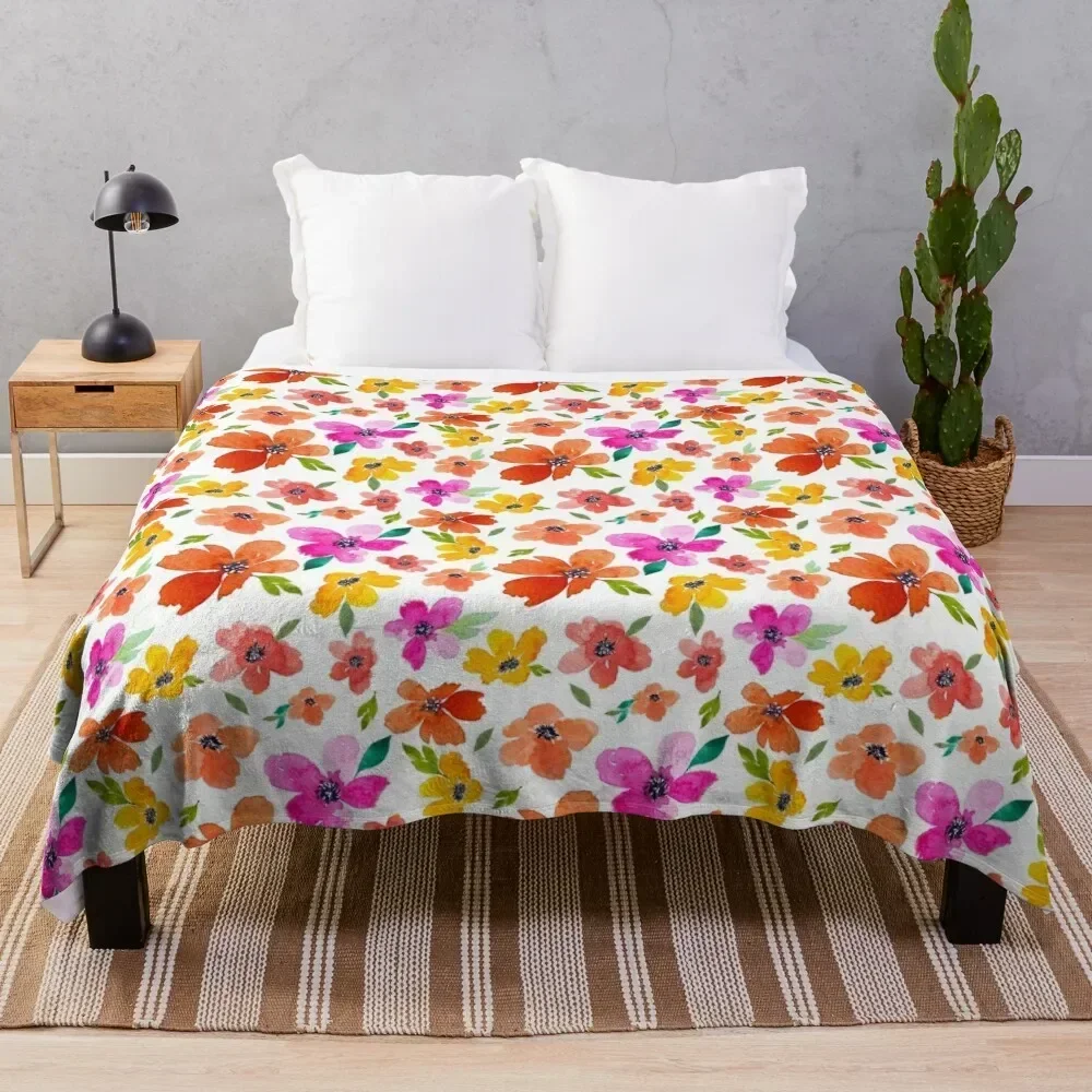

Colorful Flowers - Watercolor Art Throw Blanket Moving Large Cute Blankets