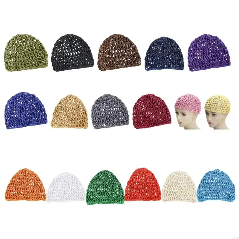 

Элегантная вязаная шапка с полым дизайном, вязанная крючком сетка для волос с черепом ручной работы для женщин