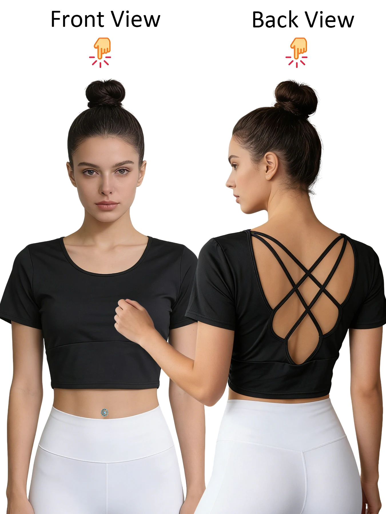 Women's Cross Back Yoga Top Short Sleeve Workout Crop Top with Built-in Bra for Gym Fitness
