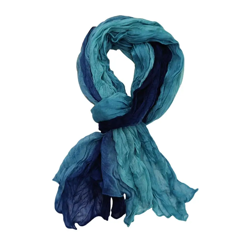 Syal Biru Gradien Musim Gugur Musim Dingin Syal Gaya Etnik Retro Syal Selendang Berlipat Panjang Pewarna Dasi Wanita Syal Sutra Berlipat Luar Ruangan