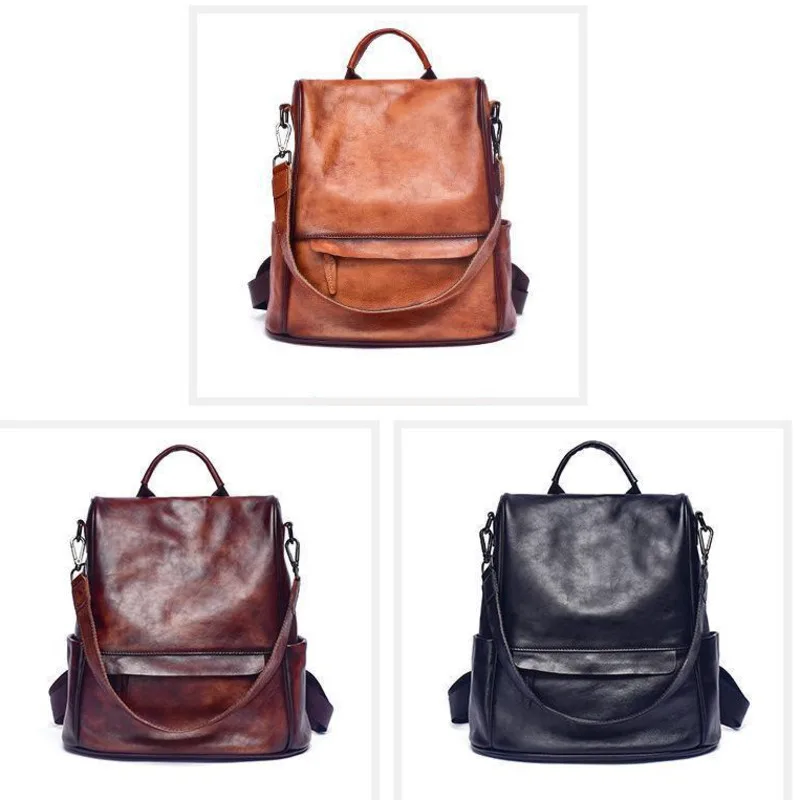 Vintage Large Capacity Women's Backpacks Anti Theft Genuine Leather Backpack Cowhide Woman Travel Luxury Bagpack Women