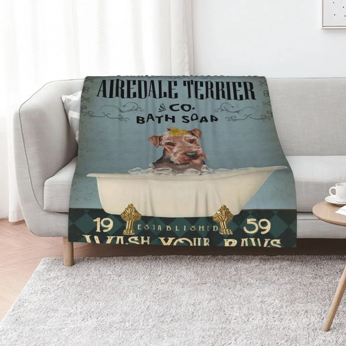 Airedale Terrier And Co Bath Soap Wash Your Paws Throw Blanket Weighted Summer Plaid on the sofa Giant Sofa for winter Blankets