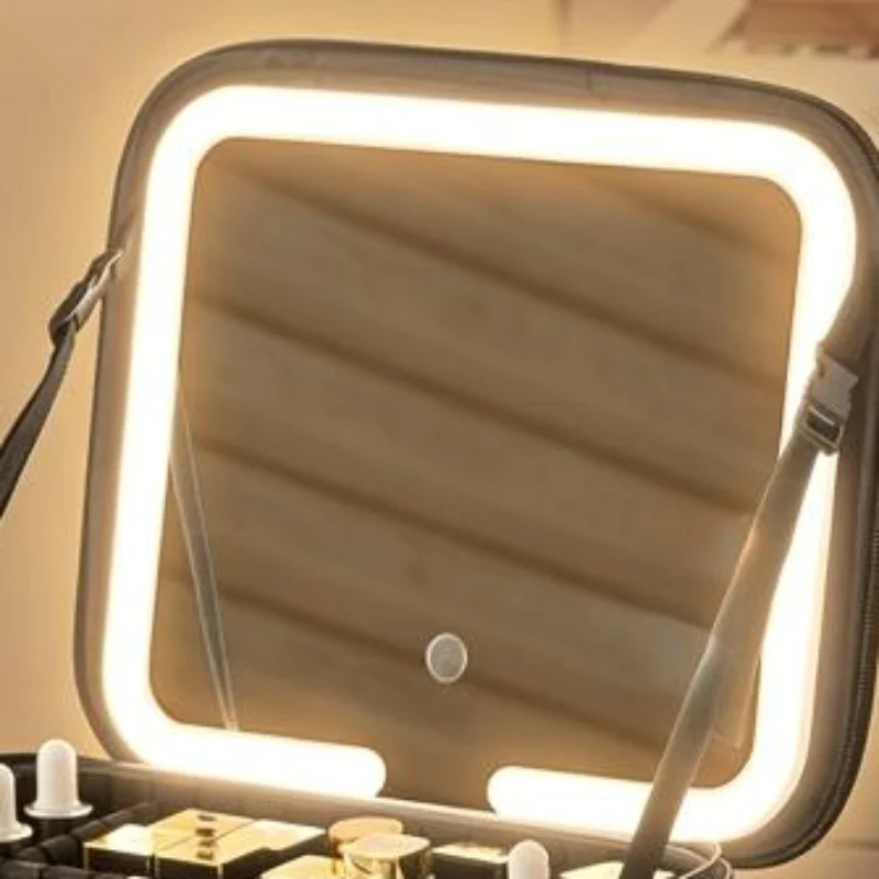 LED Lighted Makeup Case with Mirror Large Capacity Travel Cosmetic Bag for Desk and Vacation Organization