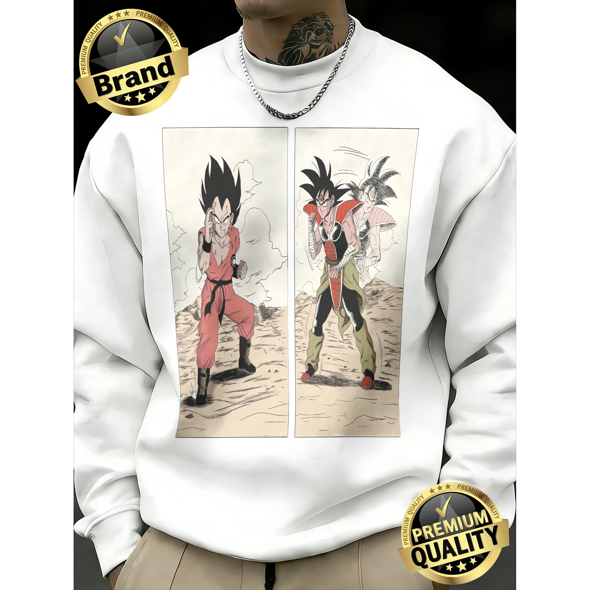 

2026 Spring Autumn Dragon Ball Goku & Bardock Manga Panel Print 100% Cotton Crew Neck Sweatshirt Men's Oversized Unisex Top Y2k