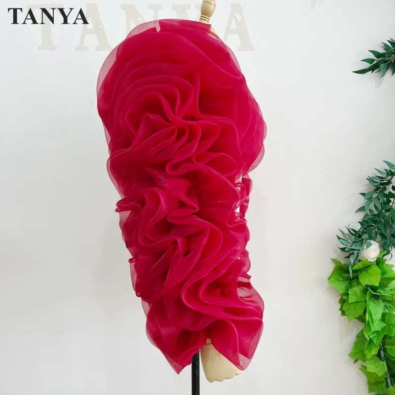 Bladerdeeg Zwart Tule Lange Mouwen Jas Meisjes Overdreven Bolero Jas Donkerrood Bijpassende Avondjurk Vrouwen Formele Elegante Wrap