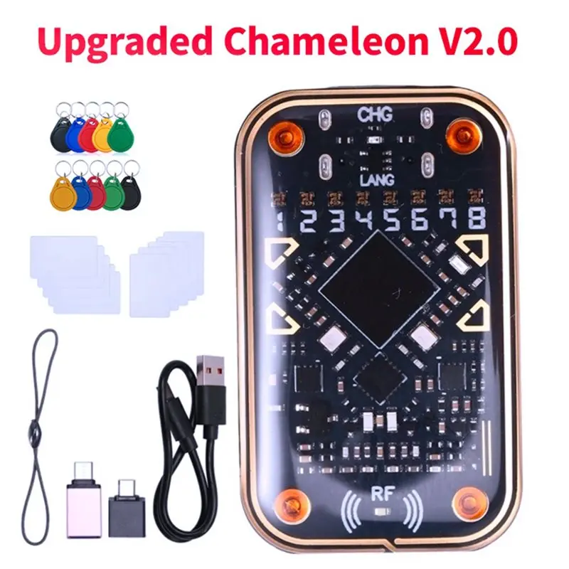 【RECOMENDAR】Chameleon V2.0 RFID Smart Chip Reader Emulator+ 20PCS UID/CUID Keychain Cards 125Khz 13.56Mhz Decode NFC Duplicator