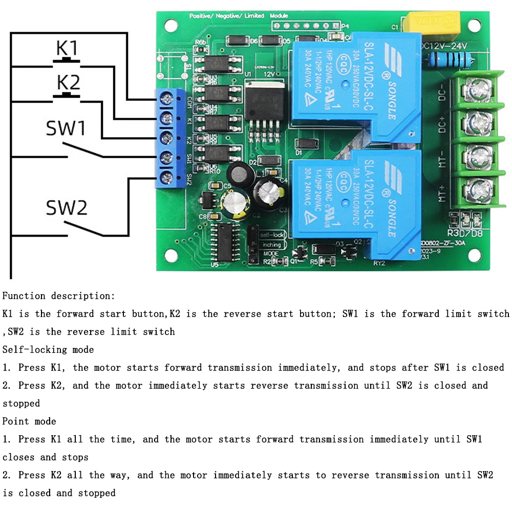 30A Relay Motor Drive Module DC12-24V DC Motor Controller Forward and Reverse Motor Control Board Lift Control Module with Limit
