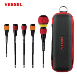 VESSEL-Ball Ratchet Grip Screwdriver Set, adequado para Phillips e parafusos com fenda com saco de ferramentas, NO.2200, 5Pcs Bag, 6 Pcs