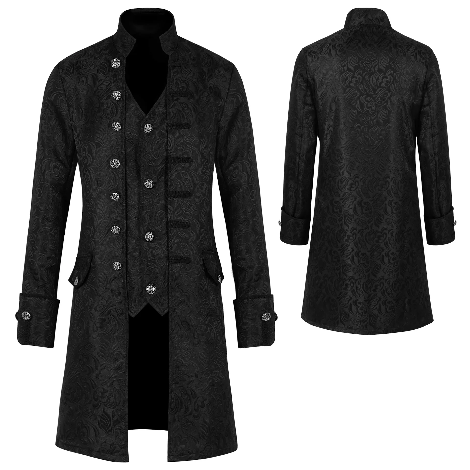

Men Steampunk Trench Coat Gothic Medieval Victorian Uniform Halloween Costume Renaissance Jacket Vintage Jacquard Outwear
