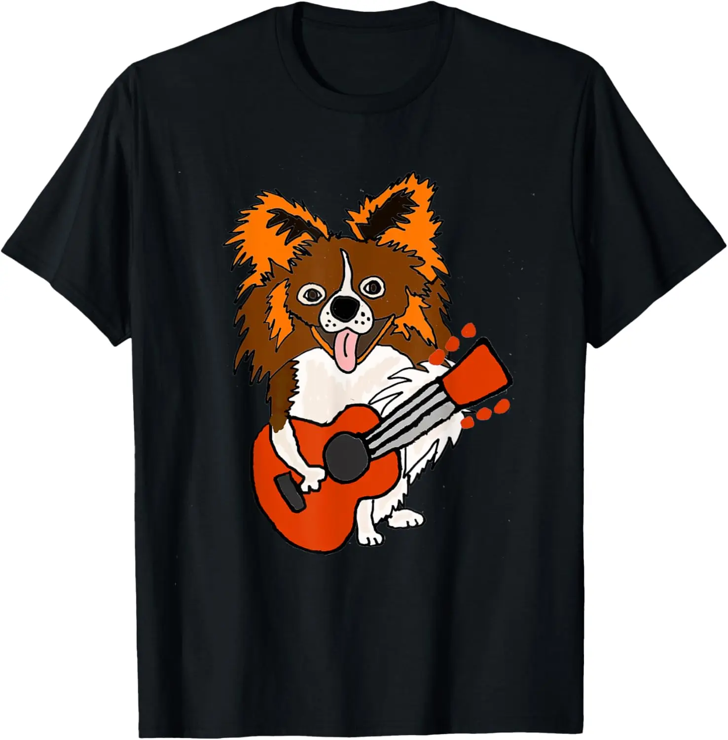 Funny Papillon Dog Playing Guitar T-shirt