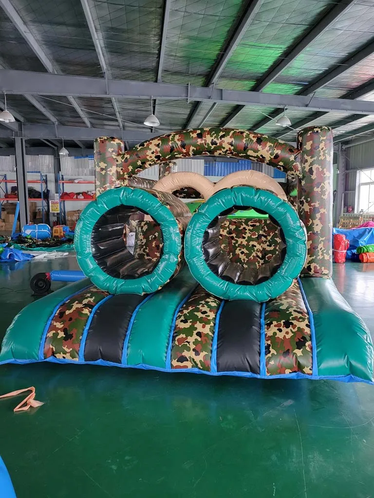 Inflatable Football Soccer Sports Obstacle Course Bouncy Castle Double Lane Slide Commercial Outdoor Fun City Jumping House Kids