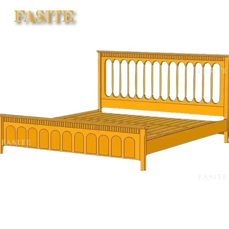 For 1.5m 1.8m Nordic Full Solid Wood Double Bed Black Walnut Retro Windsor Style Master Bedroom Furniture Wedding Bed Log