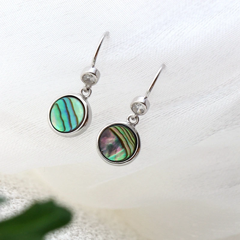 

Authentic 925 Sterling Silver Earrings Inlaid Natural Abalone Shell Circular Earring Lady Concise Trendy Jewelry Gift