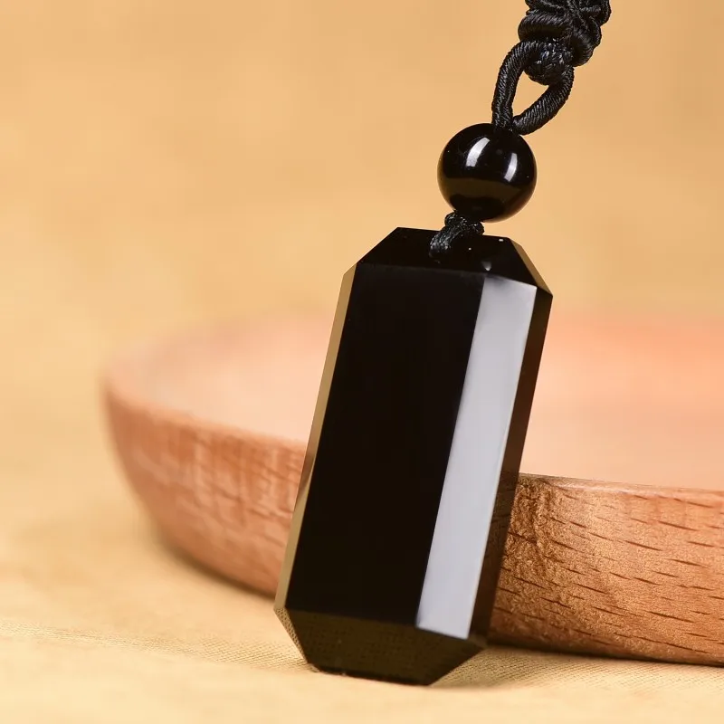 Wushi Safety Black Obsidian Stone Pendant Necklace For Women Men Rope Chain Student Gift Fashion Jewelry